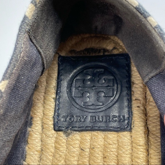 Tory Burch Risa Navy Blue Floral Print Espadrilles Shoes size 8 - Picture 12 of 14